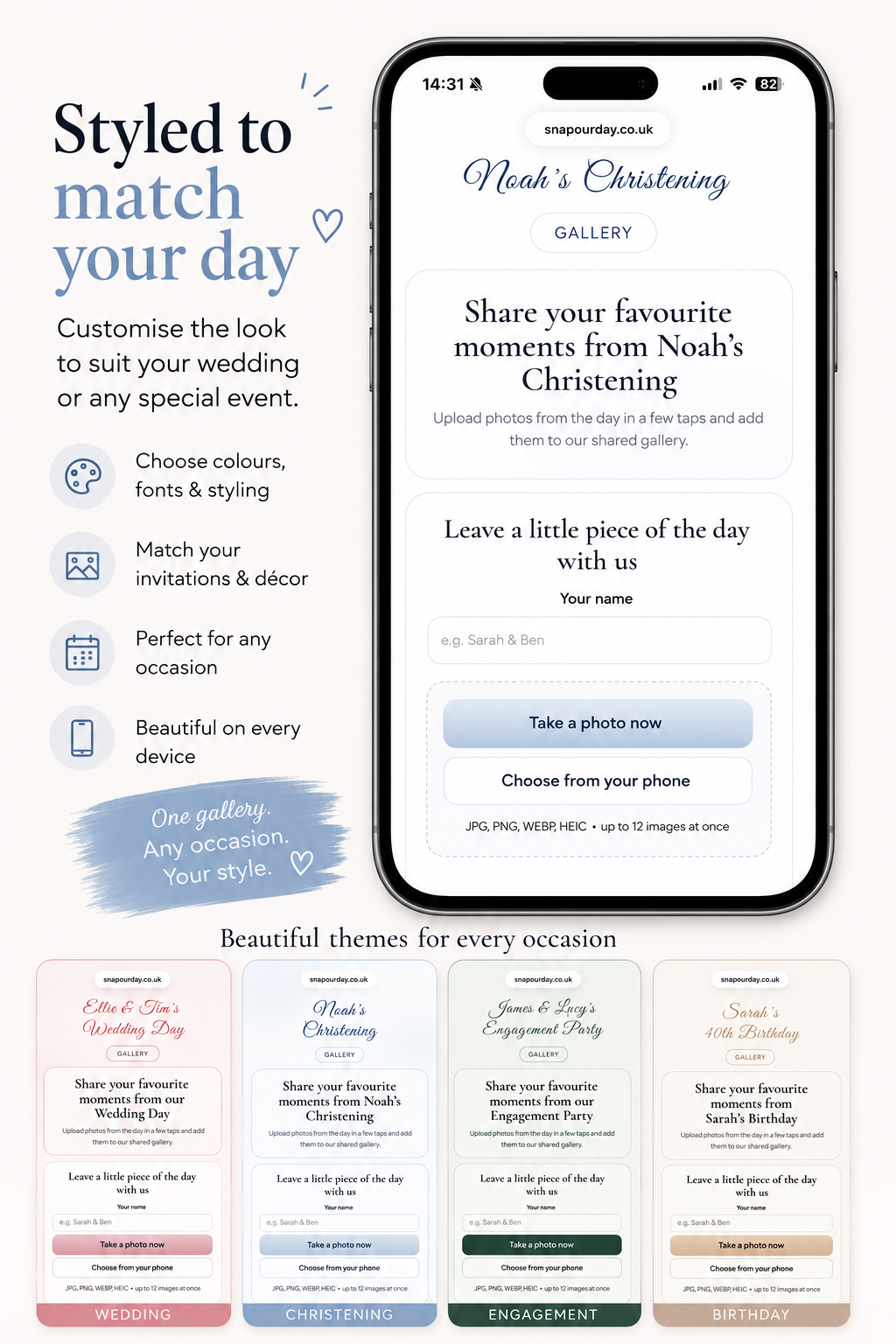 Styled event page themes and customisation examples
