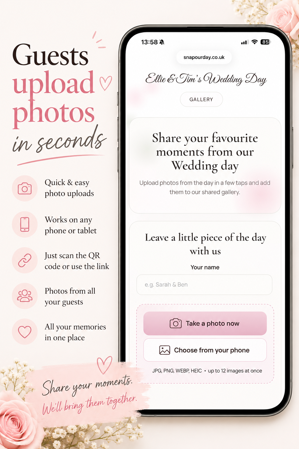 Snap Our Day upload and QR code example